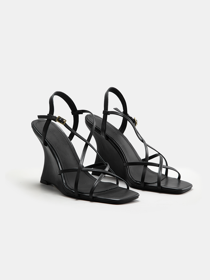 Ruœgy Sandales Compensées Noires à Brides