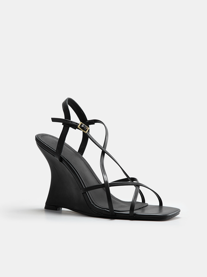 Ruœgy Sandales Compensées Noires à Brides