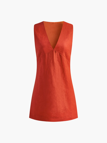 Ruœgy Robe Lin Col V Sans Manches Femme