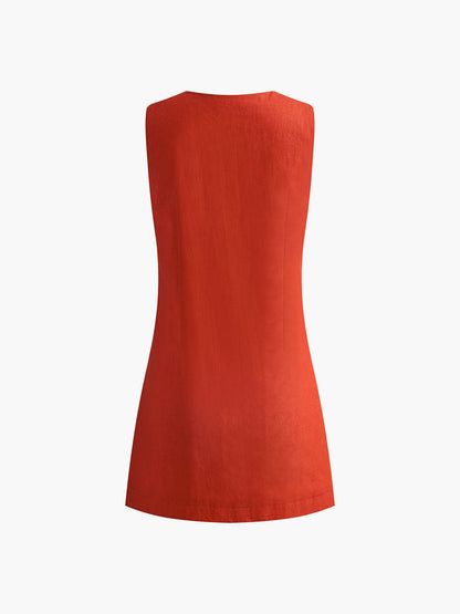 Ruœgy Robe Lin Col V Sans Manches Femme