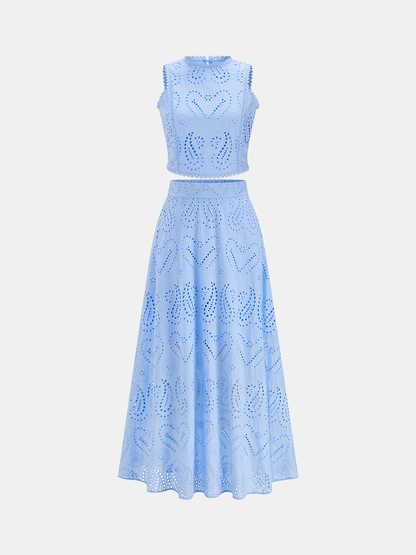 Ruœgy Ensemble Jupe Top Broderie Anglaise Femme