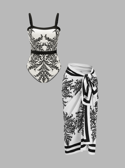 Ruœgy Maillot De Bain Imprimé Avec Paréo Femme