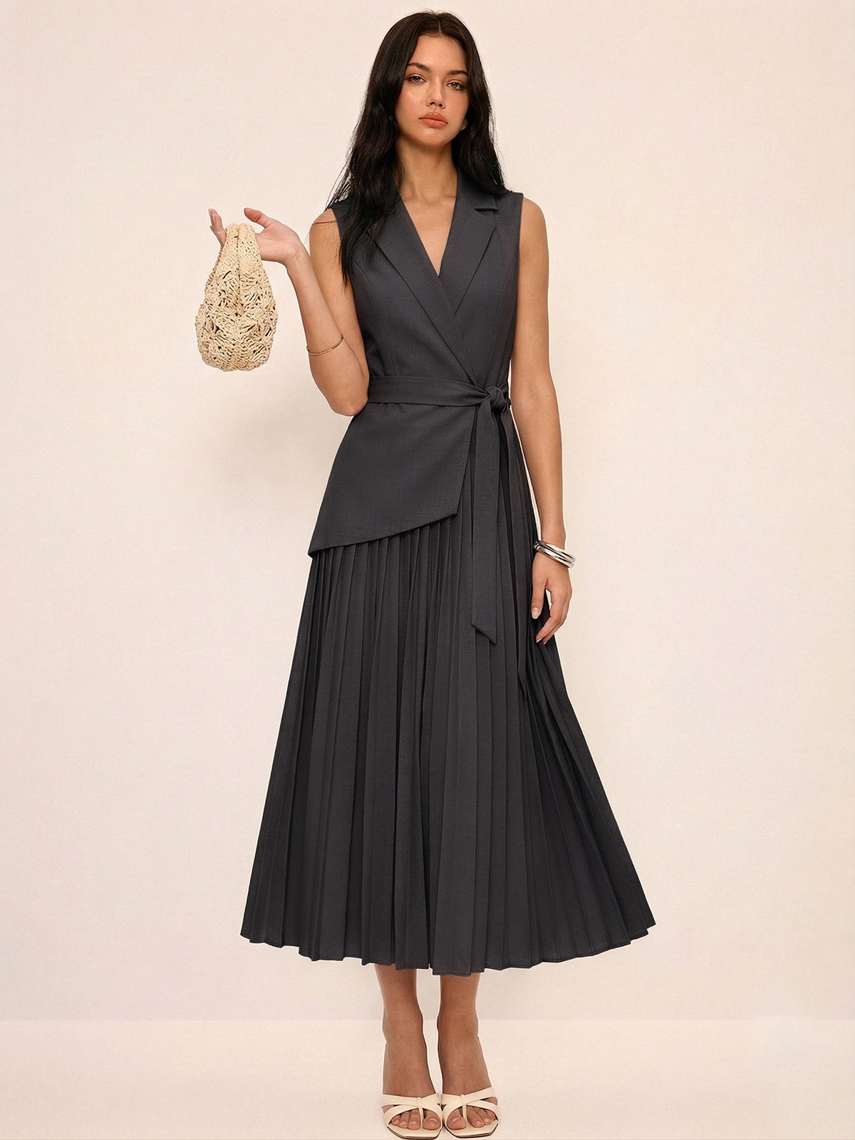 Ruœgy Robe Blazer Sans Manches Ceinturée Femme