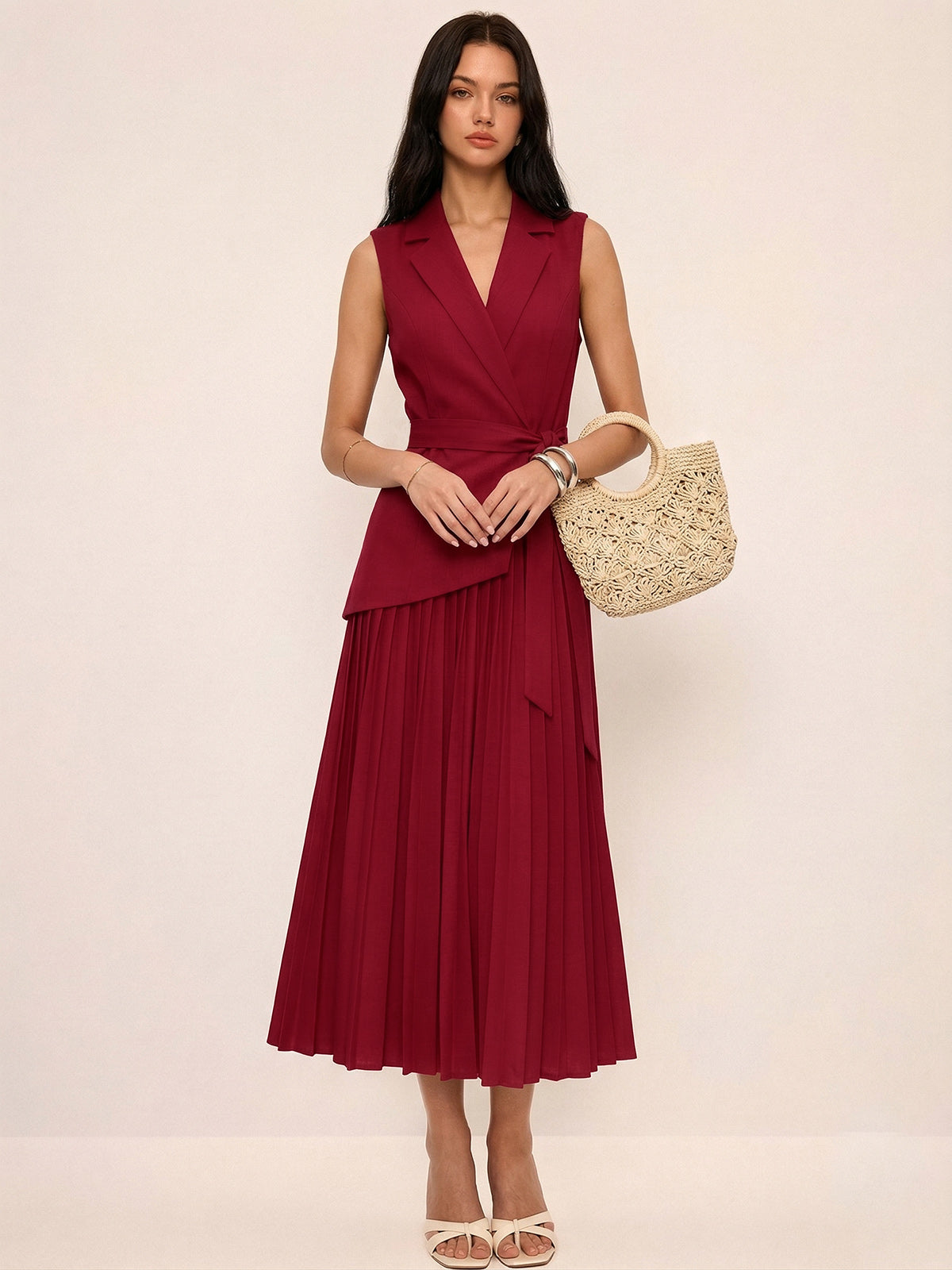 Ruœgy Robe Blazer Sans Manches Ceinturée Femme