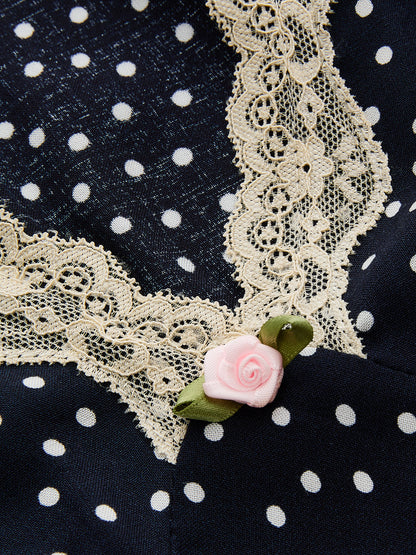 Ruœgy Robe Longue à Pois Dentelle