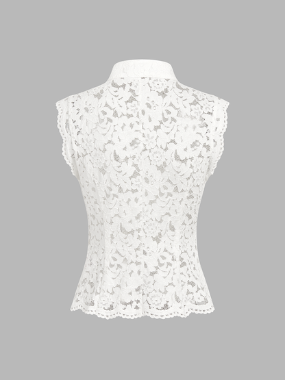 Ruœgy Ensemble Top Pantalon Dentelle Sans Manches Femme