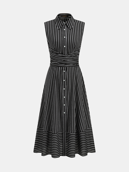 Ruœgy Robe Chemise Rayée Sans Manches Femme