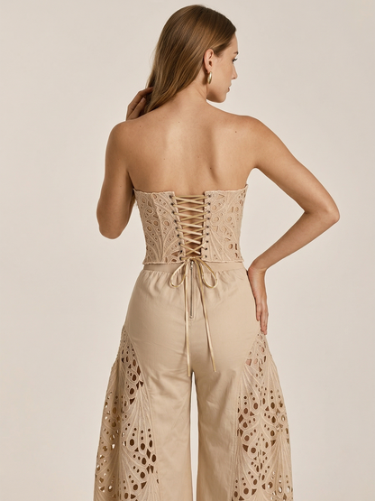 Ruœgy Ensemble Pantalon Bustier Broderie Femme