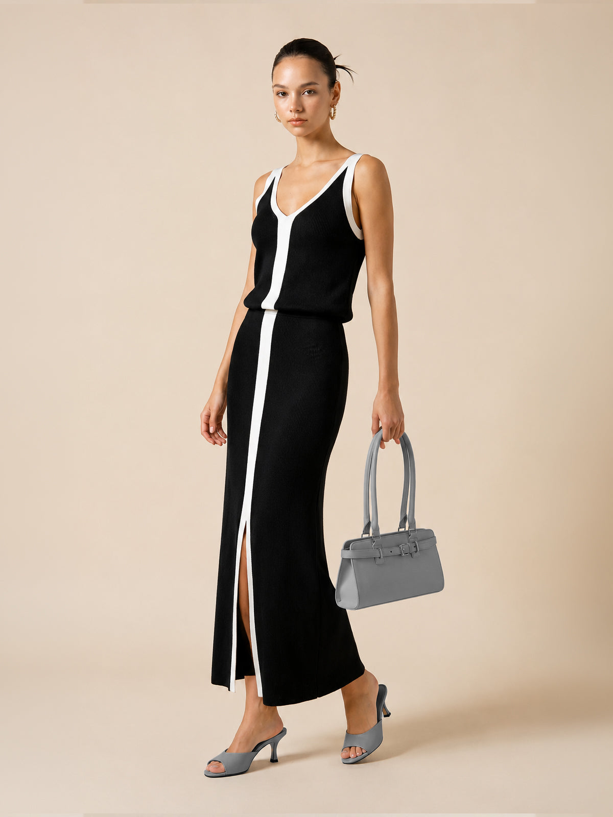 Ruœgy Robe Longue en Maille Côtelée Femme