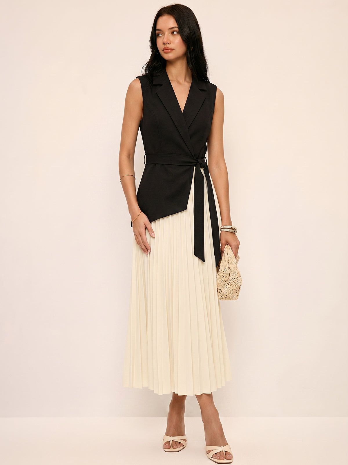 Ruœgy Robe Blazer Sans Manches Ceinturée Femme