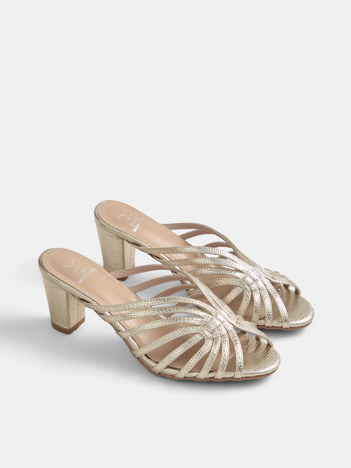 Ruœgy Sandales Dorées à Brides Tressées Femme