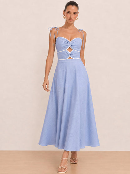 Ruœgy Robe Longue à Bretelles Nouées Femme