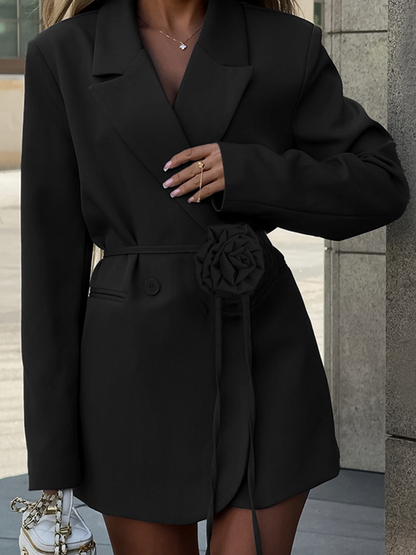 Blazer Femme Ajusté en Tissu Tissé Uni à Manches Longues