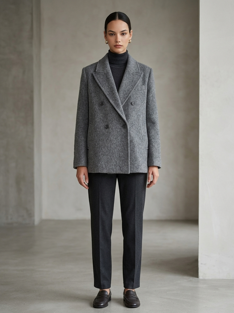 Blazer Femme Oversize Épais à Col Tailleur, Manches Longues et Fermeture Boutonnée