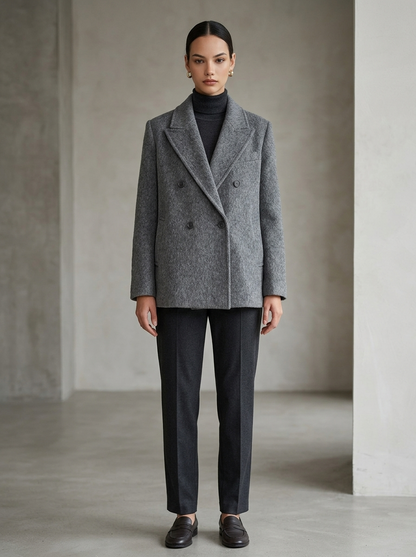 Blazer Femme Oversize Épais à Col Tailleur, Manches Longues et Fermeture Boutonnée