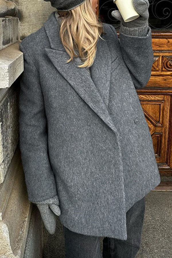 Blazer Femme Oversize Épais à Col Tailleur, Manches Longues et Fermeture Boutonnée