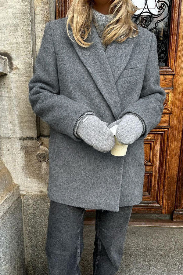 Blazer Femme Oversize Épais à Col Tailleur, Manches Longues et Fermeture Boutonnée