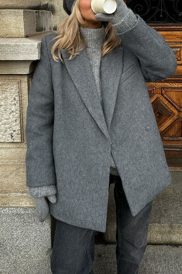 Blazer Femme Oversize Épais à Col Tailleur, Manches Longues et Fermeture Boutonnée