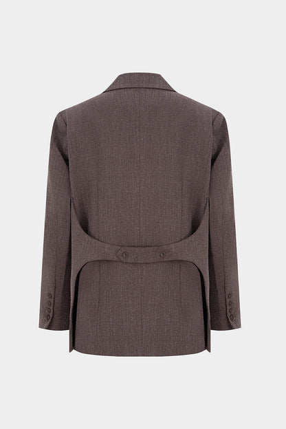 Blazer Femme Oversize en Sergé à Revers Crantés et Fermeture Boutonnée
