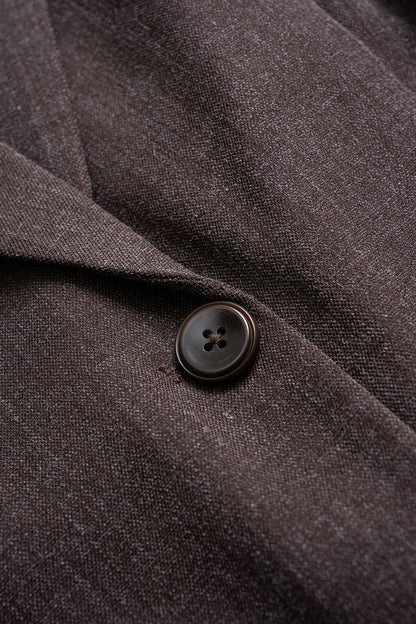 Blazer Femme Oversize en Sergé à Revers Crantés et Fermeture Boutonnée