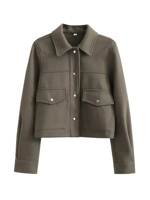 Blazer Femme à Revers avec Boutonnage Simple et Poches Fonctionnelles