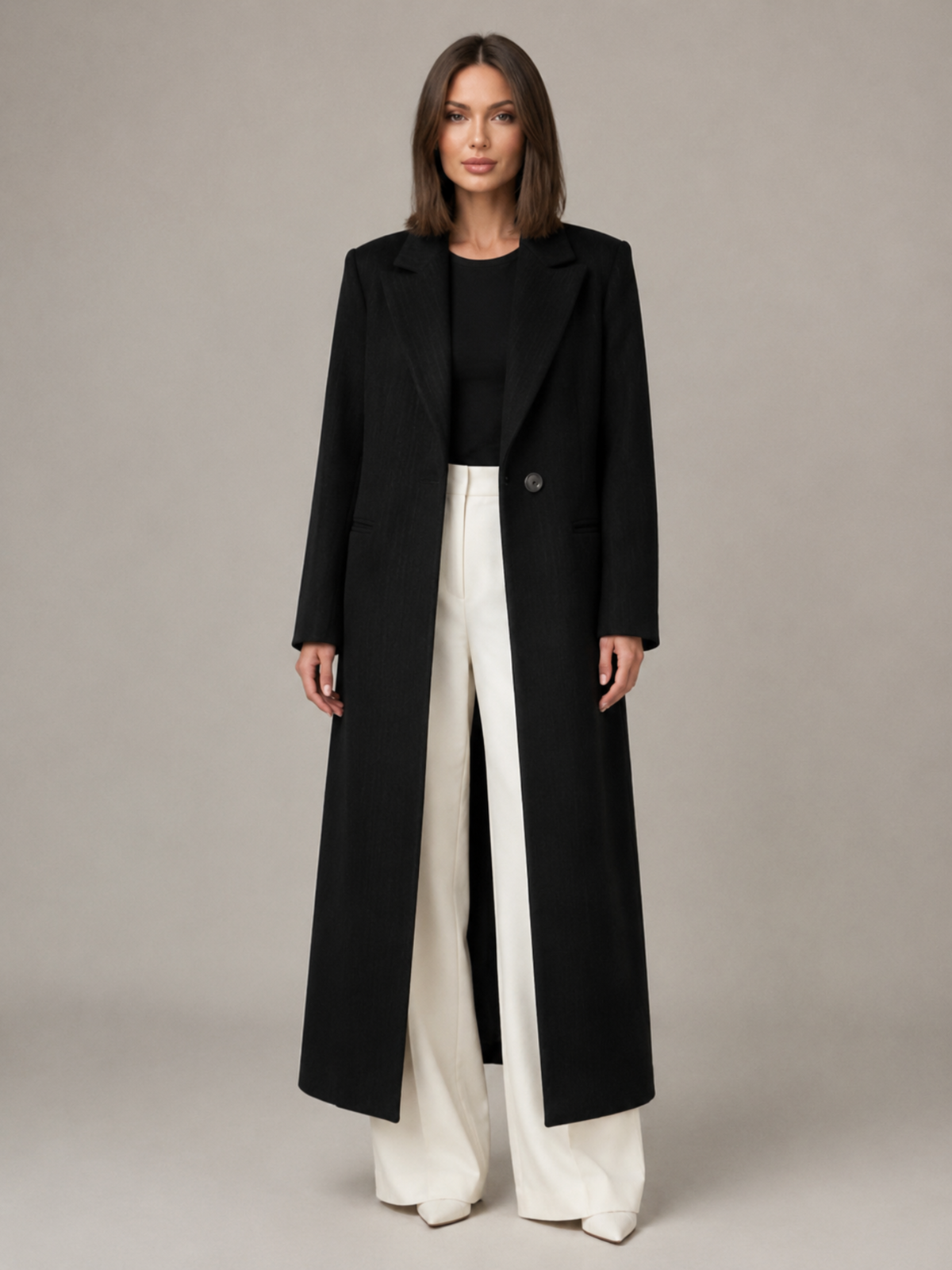 Blazer Long à Col et Poches Femme