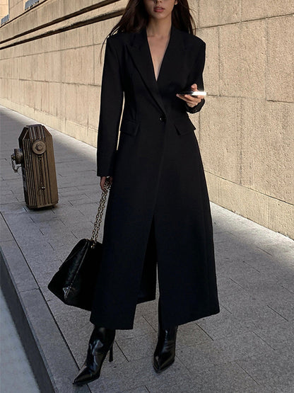 Blazer Long à Col et Poches Femme