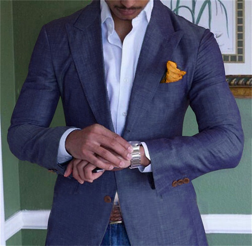 Blazer Homme en Coton et Lin à Coupe Ajustée