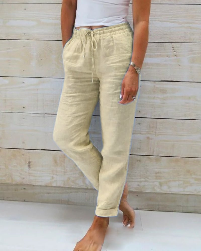 Ruœgy Pantalon Lin Jambe Droite Femme