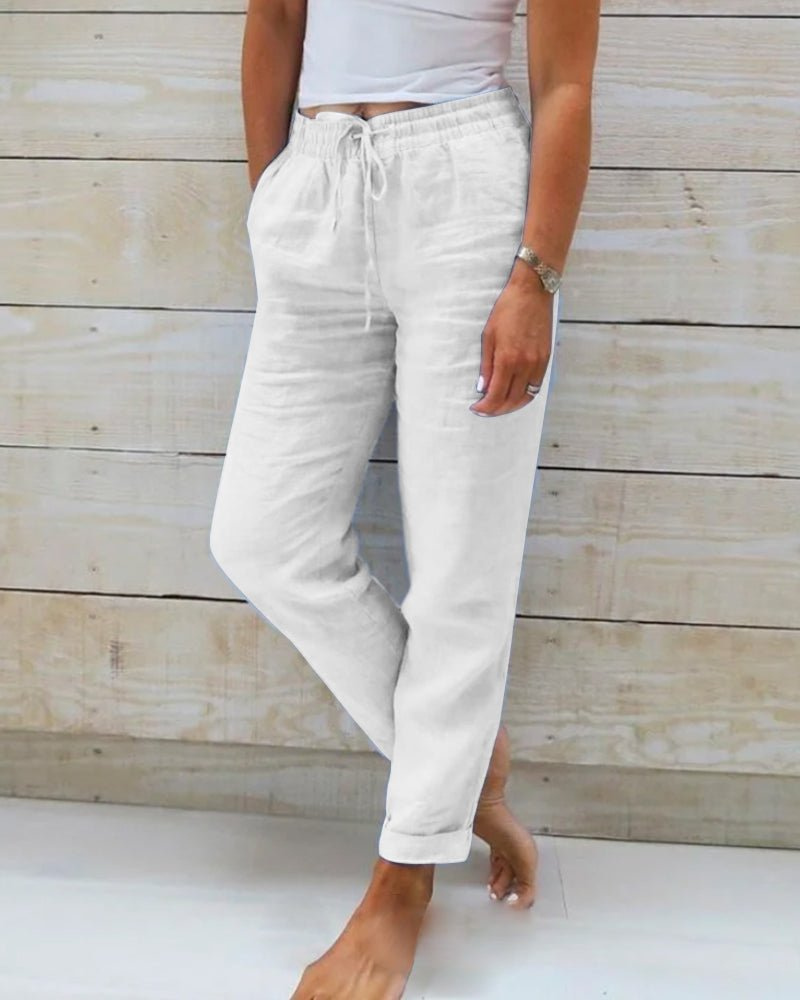 Ruœgy Pantalon Lin Jambe Droite Femme