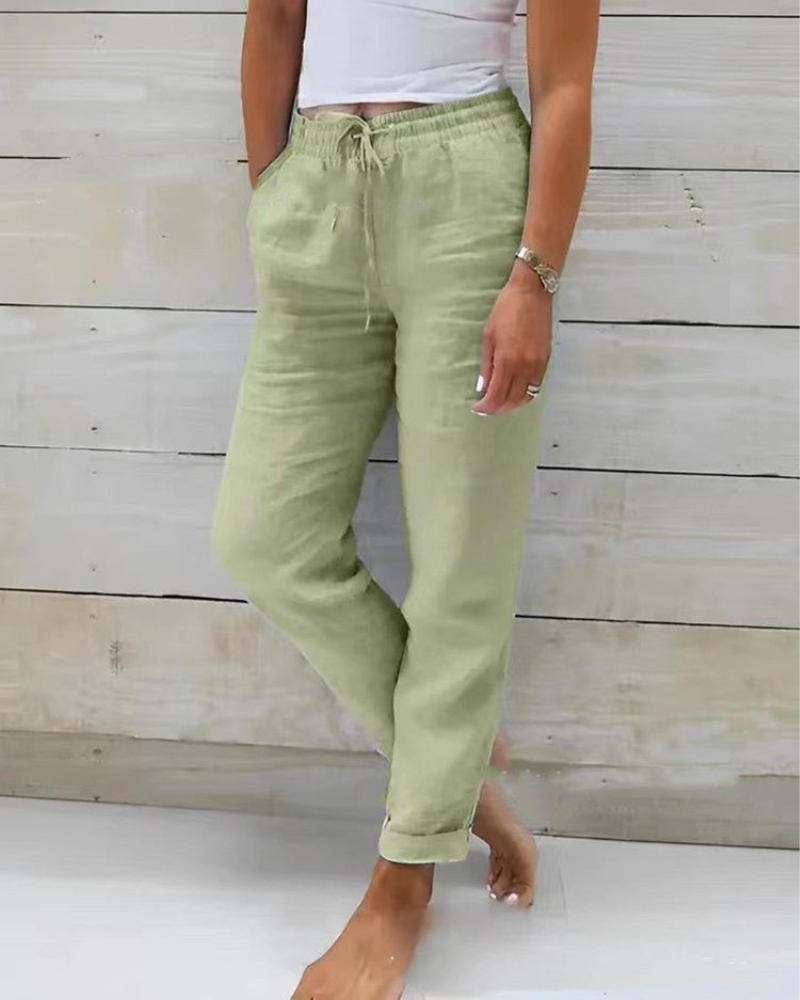 Ruœgy Pantalon Lin Jambe Droite Femme