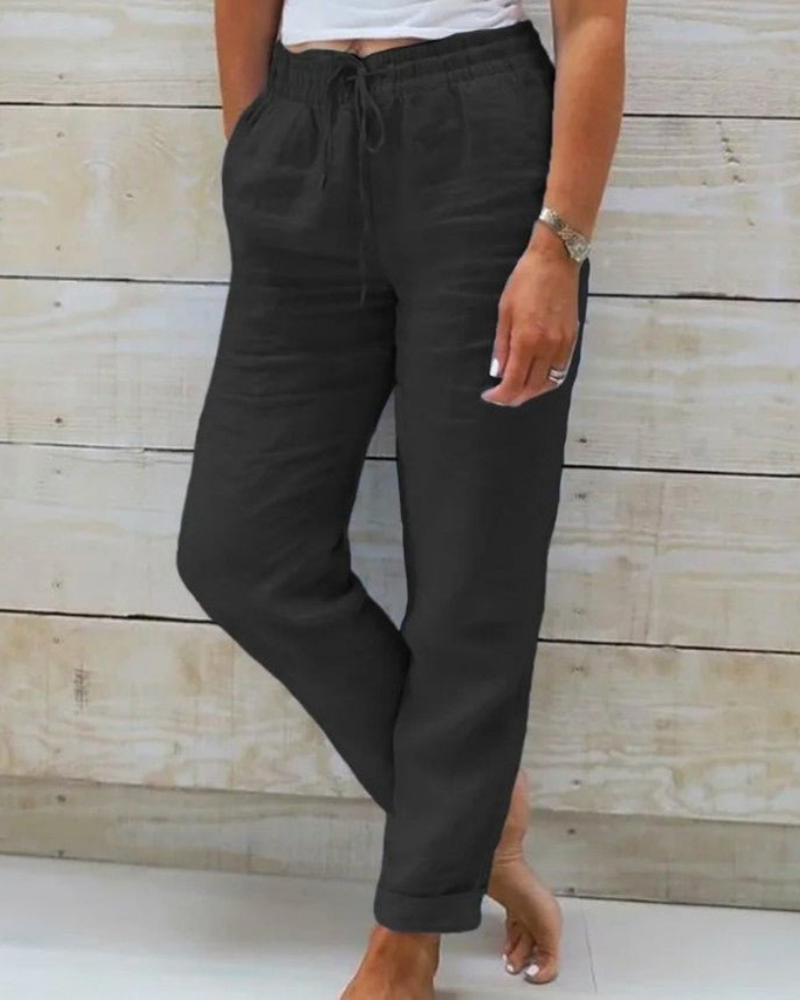 Ruœgy Pantalon Lin Jambe Droite Femme