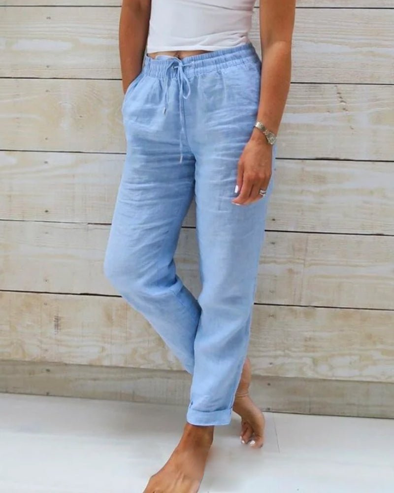 Ruœgy Pantalon Lin Jambe Droite Femme