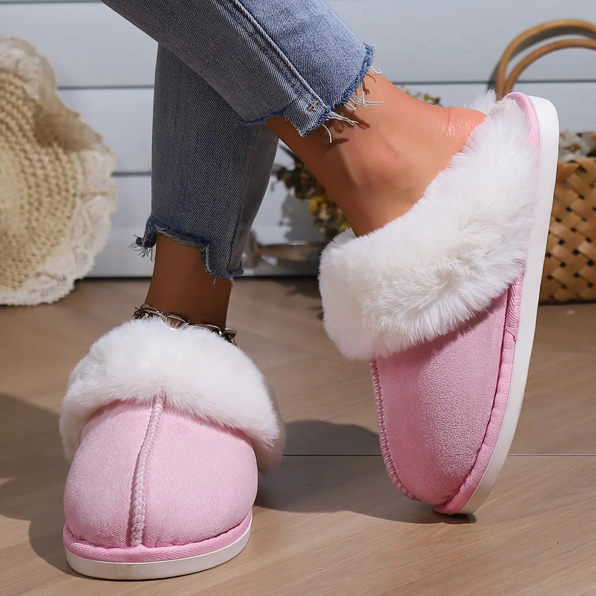 Chaussons Femme en Fausse Fourrure Douce avec Doublure en Coton