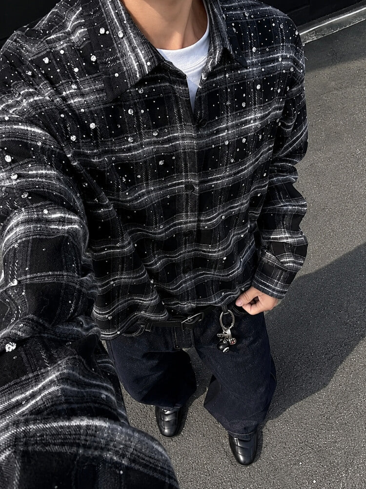 Chemise à Carreaux avec Strass Homme