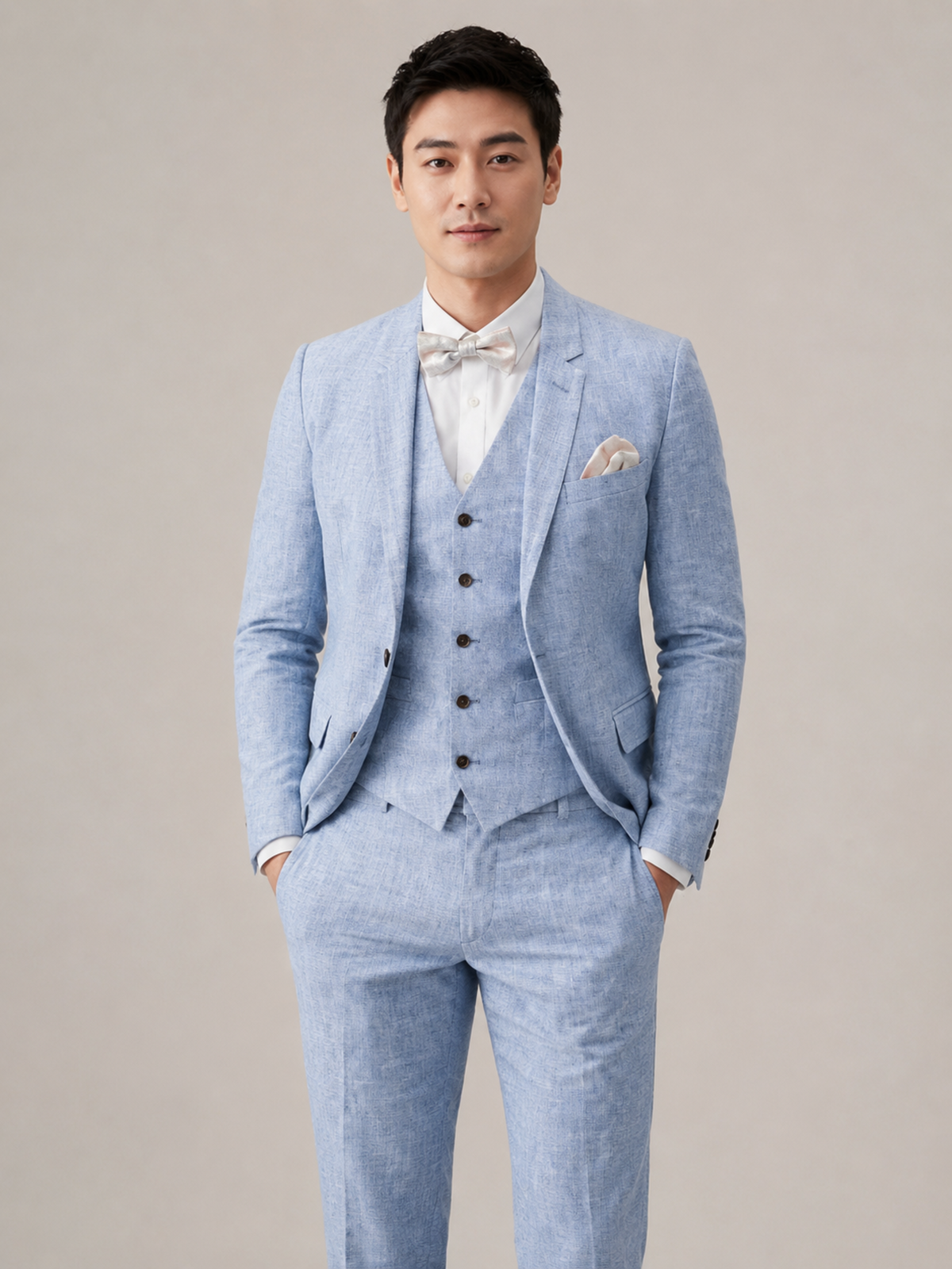 Costume 3 Pièces Coton Lin Homme