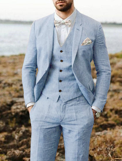 Costume 3 Pièces Coton Lin Homme
