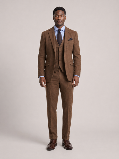 Costume 3 Pièces en Tweed Coupe Ajustée Homme