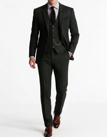 Costume 3 Pièces en Tweed Coupe Ajustée Homme