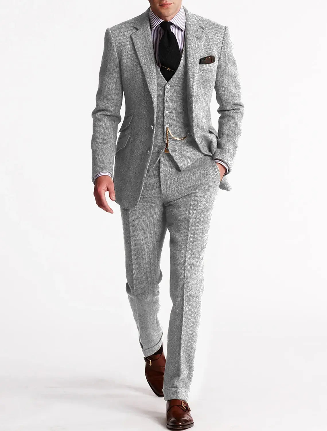 Costume 3 Pièces en Tweed Coupe Ajustée Homme