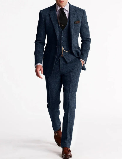 Costume 3 Pièces en Tweed Coupe Ajustée Homme