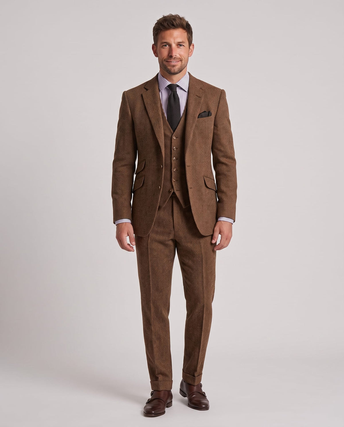 Costume 3 Pièces en Tweed Coupe Ajustée Homme