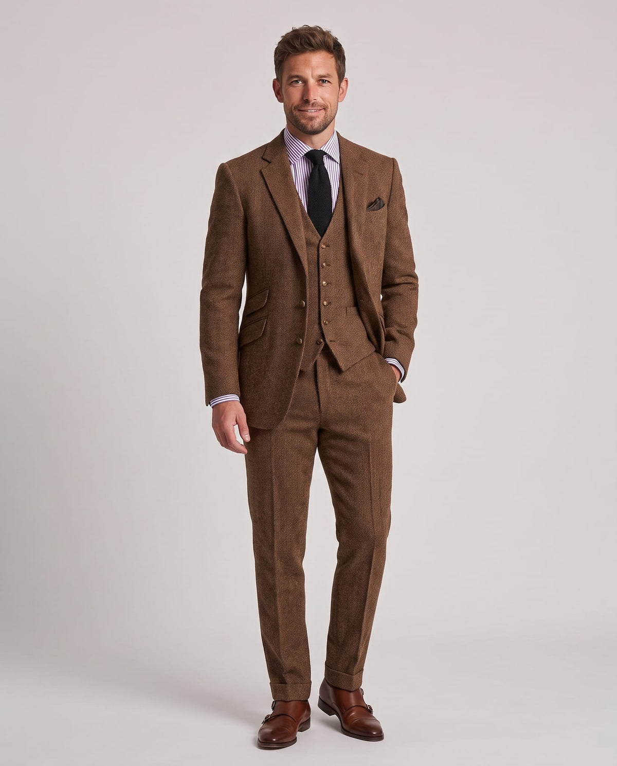 Costume 3 Pièces en Tweed Coupe Ajustée Homme