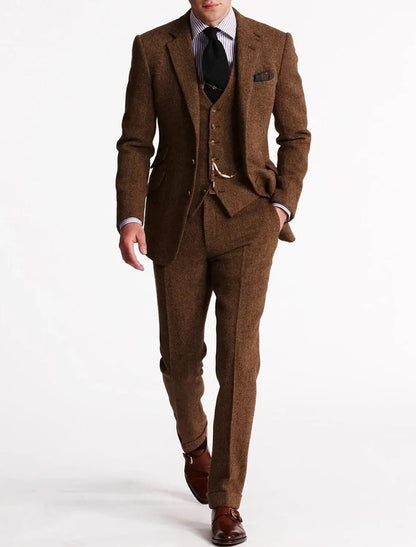 Costume 3 Pièces en Tweed Coupe Ajustée Homme