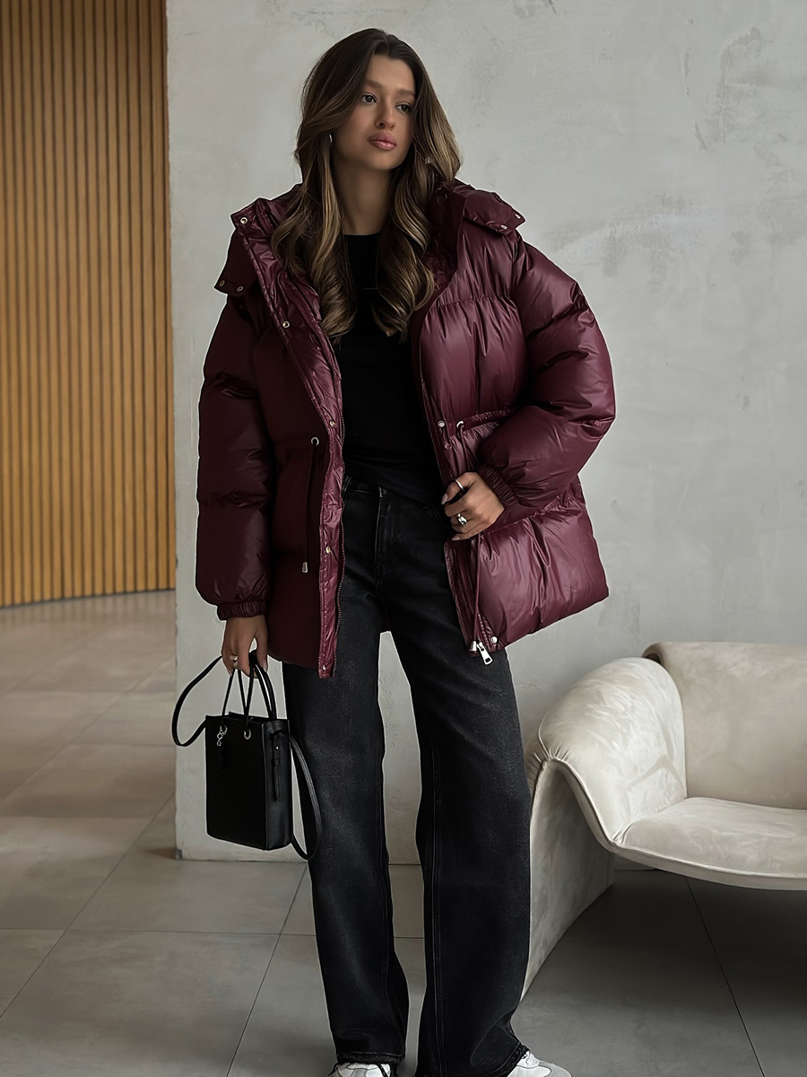 Doudoune Femme Oversize à Capuche et Fermeture Zippée, Conception Ajustable