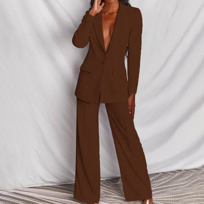 Ensemble Femme Blazer et Pantalon à Coupe Confortable et Silhouette Élégante