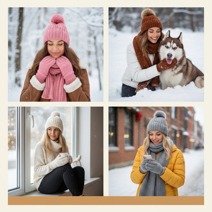 Ensemble Bonnet Écharpe Gants Tactiles