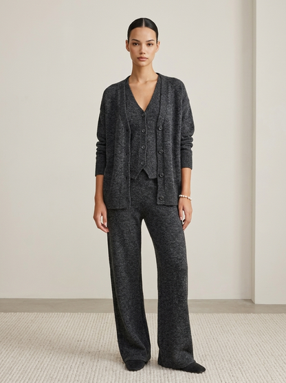 Ensemble Femme 3 Pièces en Maille à Coupe Droite et Design Fendu