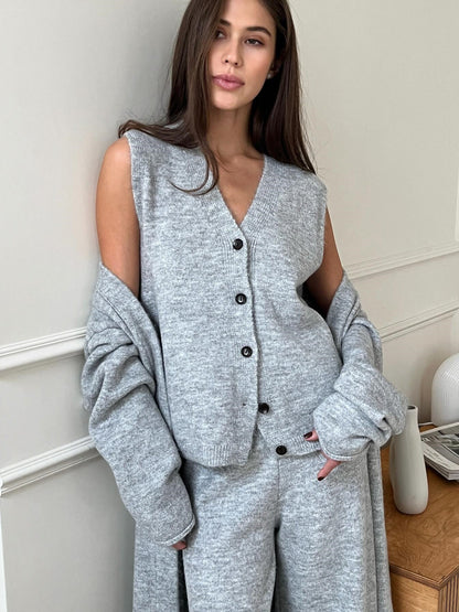 Ensemble Femme 3 Pièces en Maille à Coupe Droite et Design Fendu