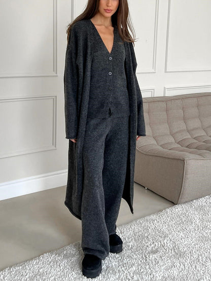 Ensemble Femme 3 Pièces en Maille à Coupe Droite et Design Fendu